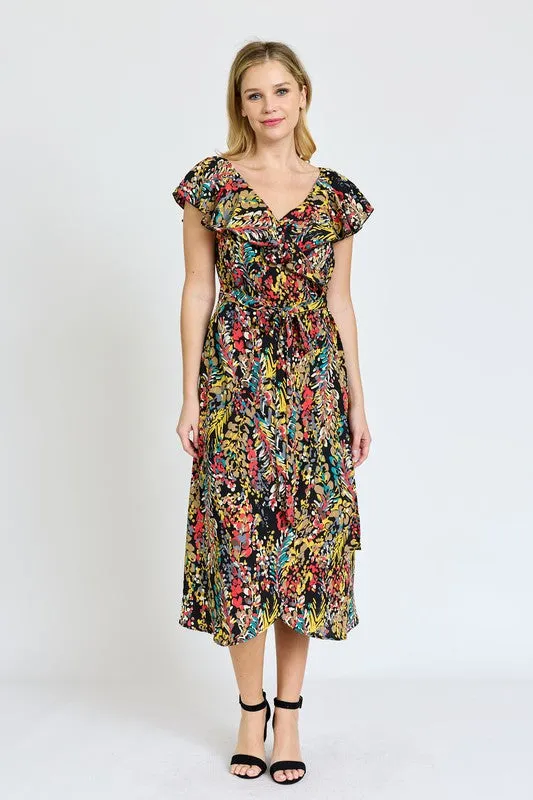 Ruffle V-Neck Sash Dress