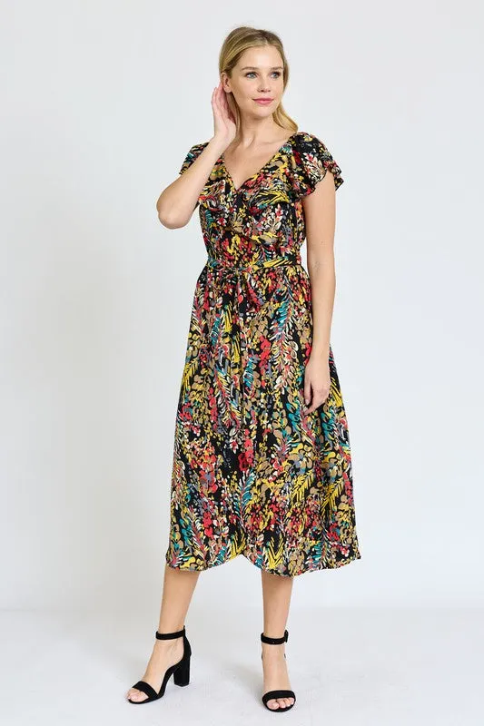 Ruffle V-Neck Sash Dress