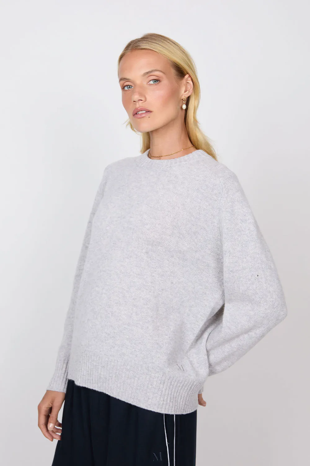 Saddle Cashmere Crew - Fog