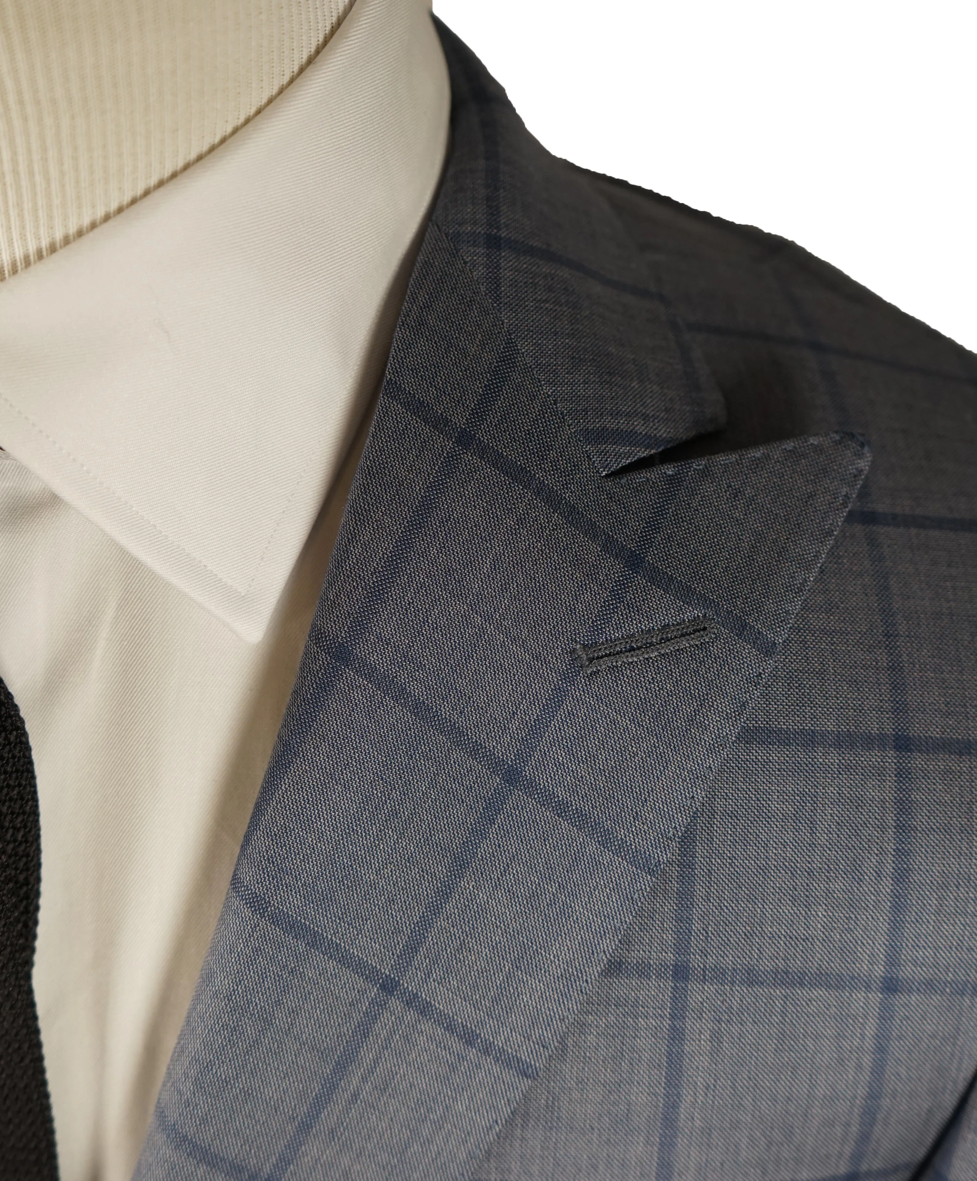 SAMUELSOHN - Wide Peak Lapel Windowpane Blue Suit - 38S