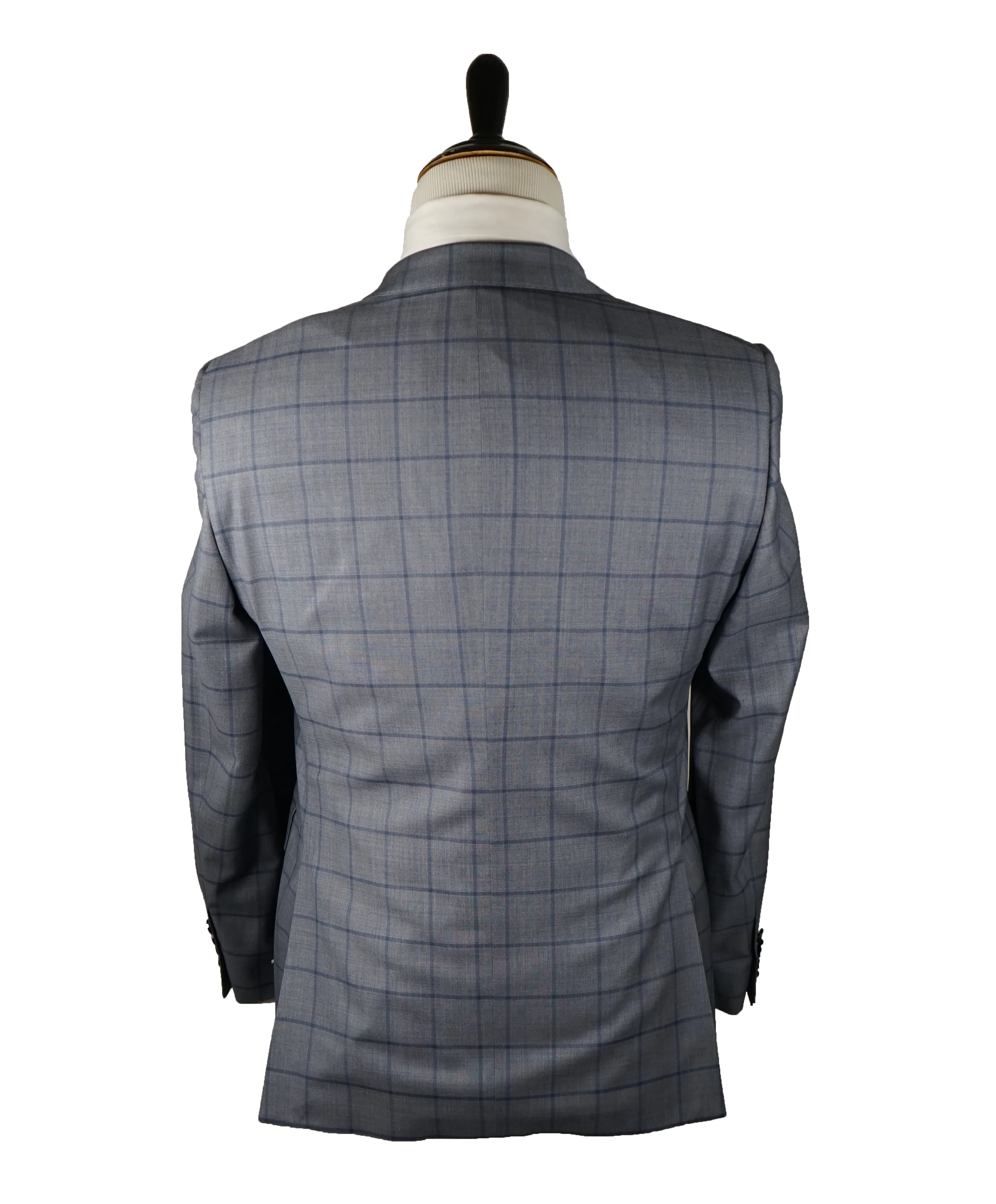SAMUELSOHN - Wide Peak Lapel Windowpane Blue Suit - 38S