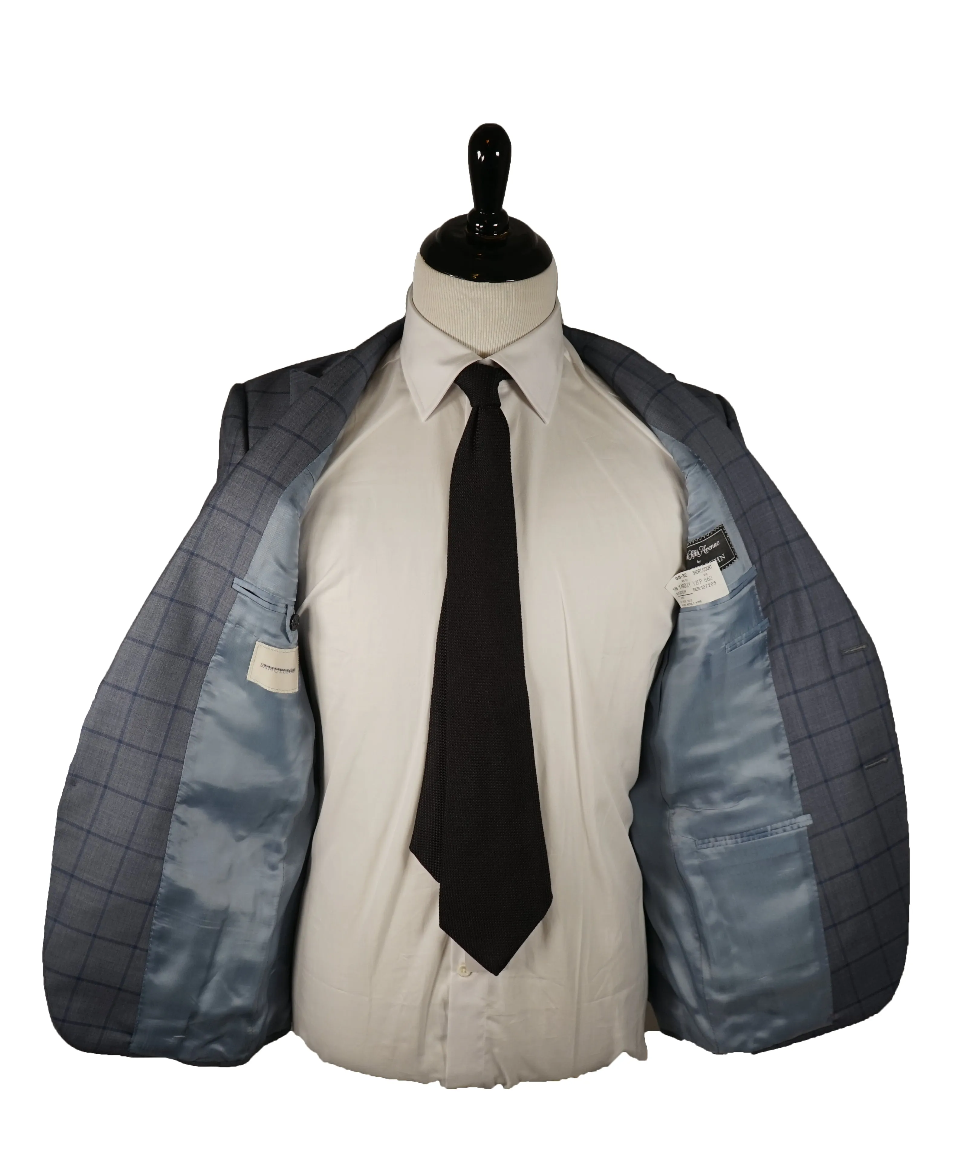 SAMUELSOHN - Wide Peak Lapel Windowpane Blue Suit - 38S