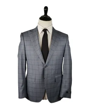 SAMUELSOHN - Wide Peak Lapel Windowpane Blue Suit - 38S