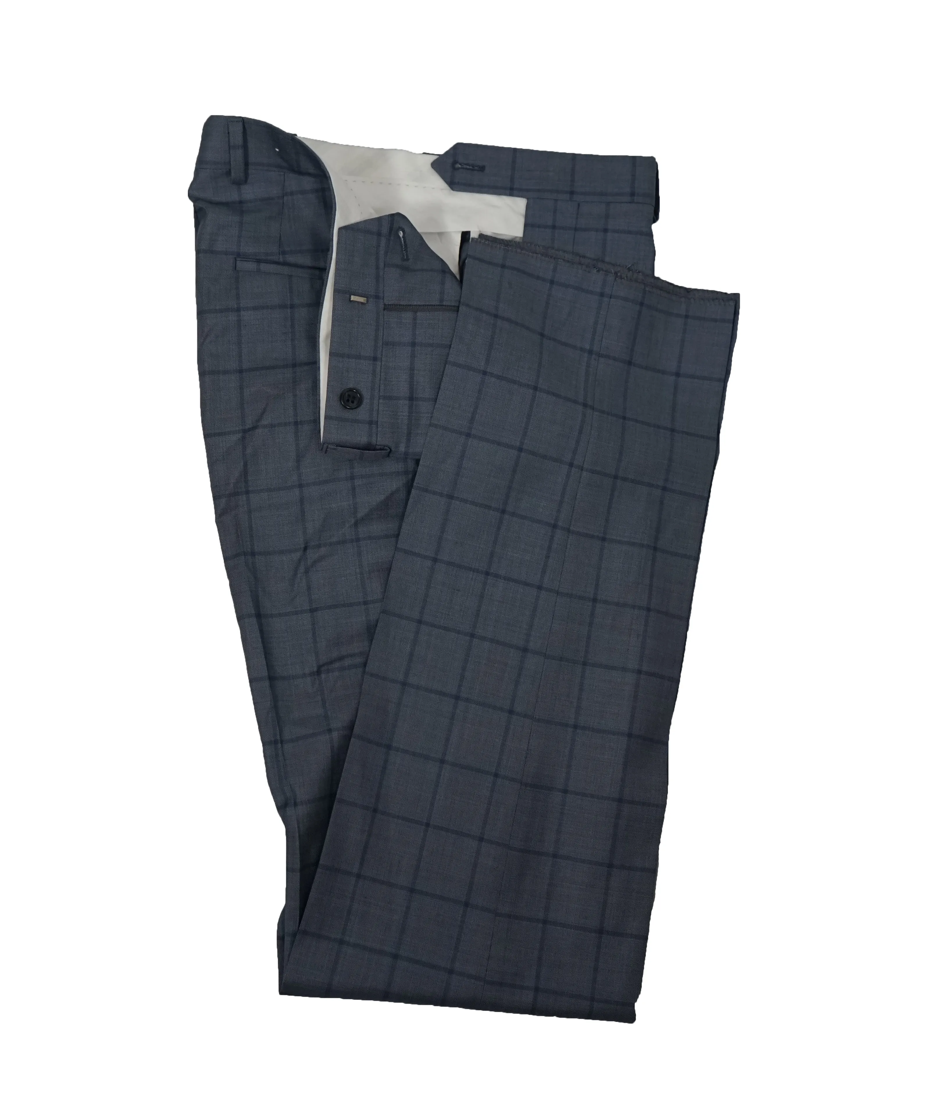 SAMUELSOHN - Wide Peak Lapel Windowpane Blue Suit - 38S