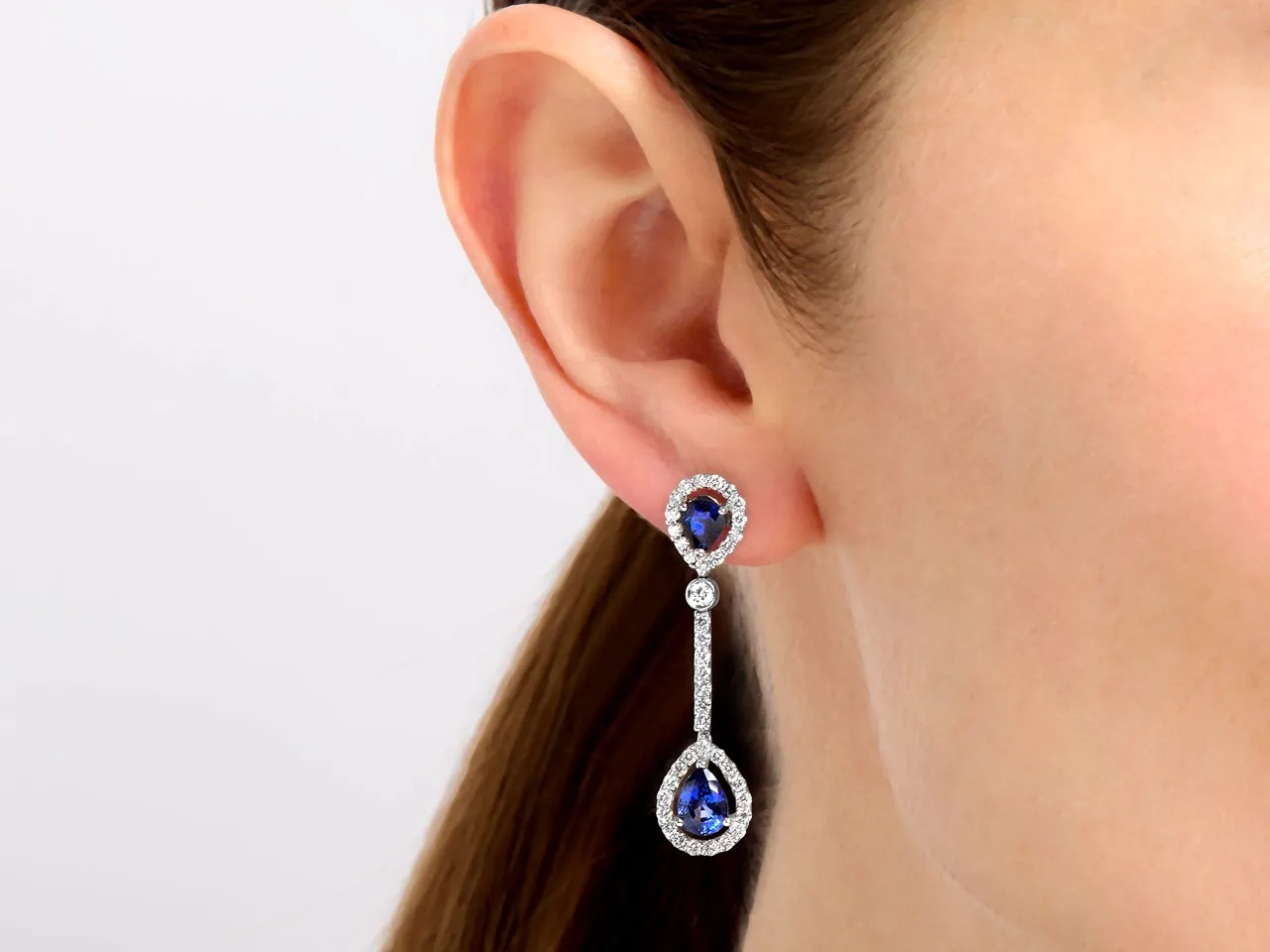 Sapphire and Diamond Drop Earrings in Platinum