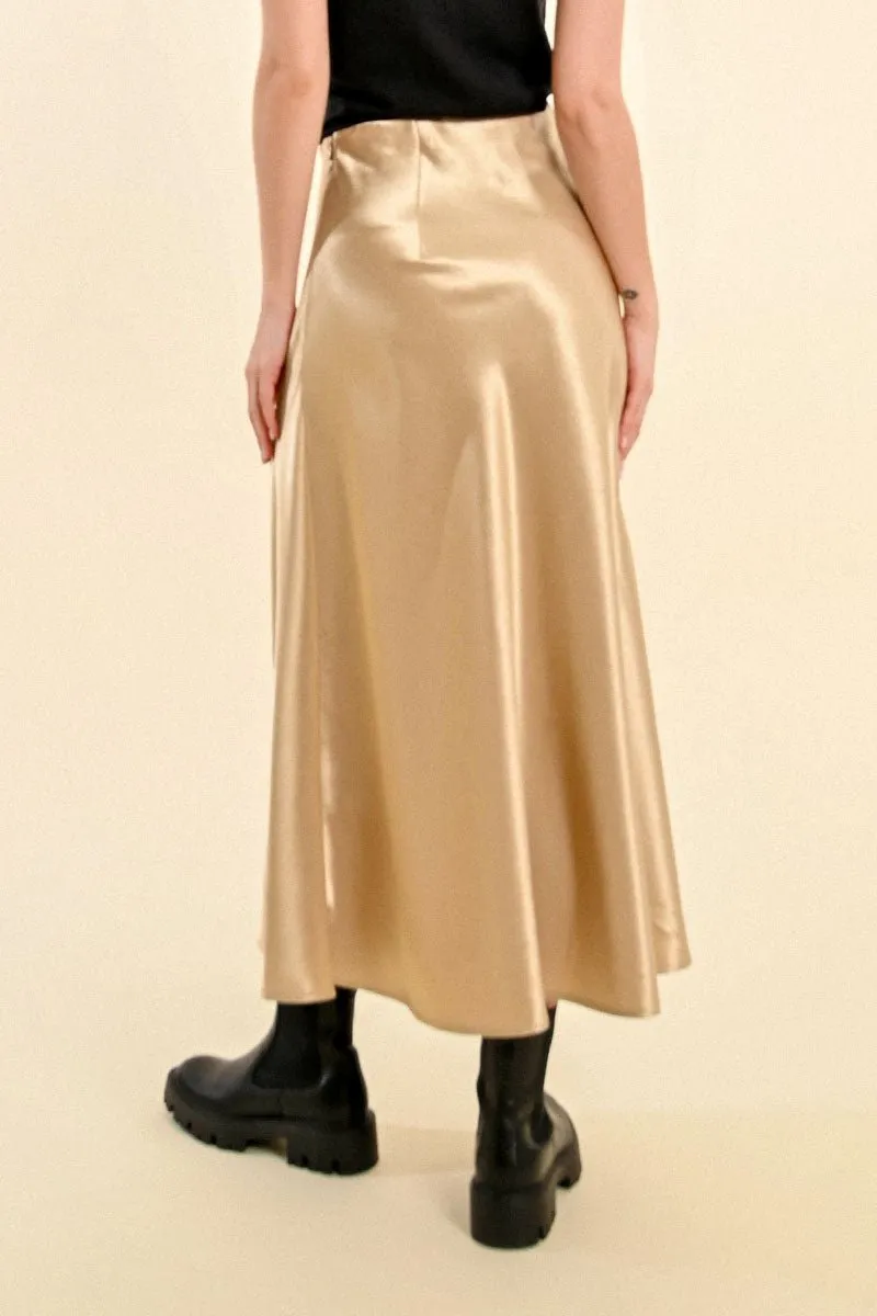 Satin A-Line Gold Long Skirt
