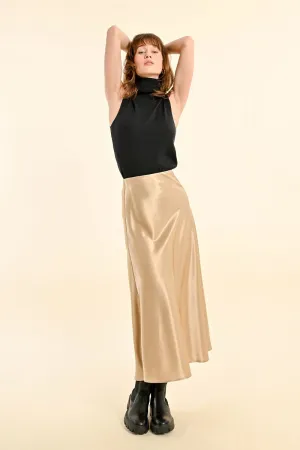 Satin A-Line Gold Long Skirt
