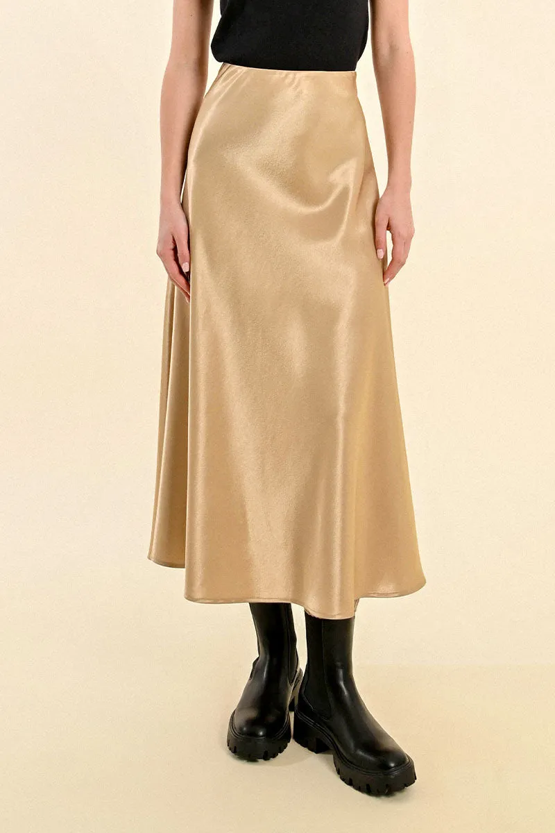 Satin A-Line Gold Long Skirt