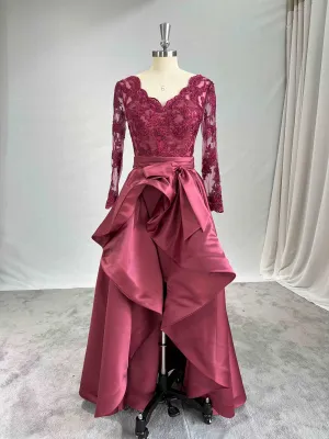 Satin High-Low Evening Dress Lilyan with Lace Bodice