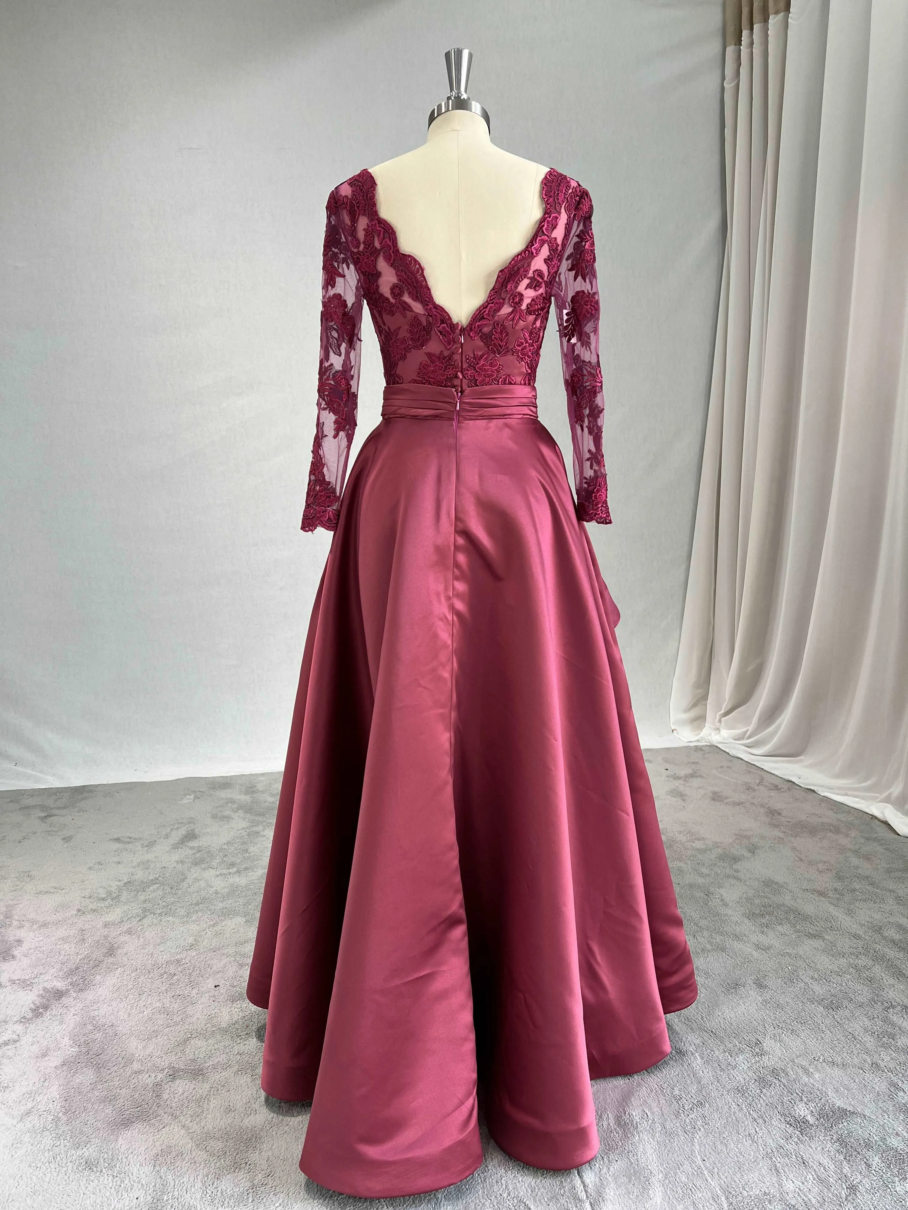 Satin High-Low Evening Dress Lilyan with Lace Bodice