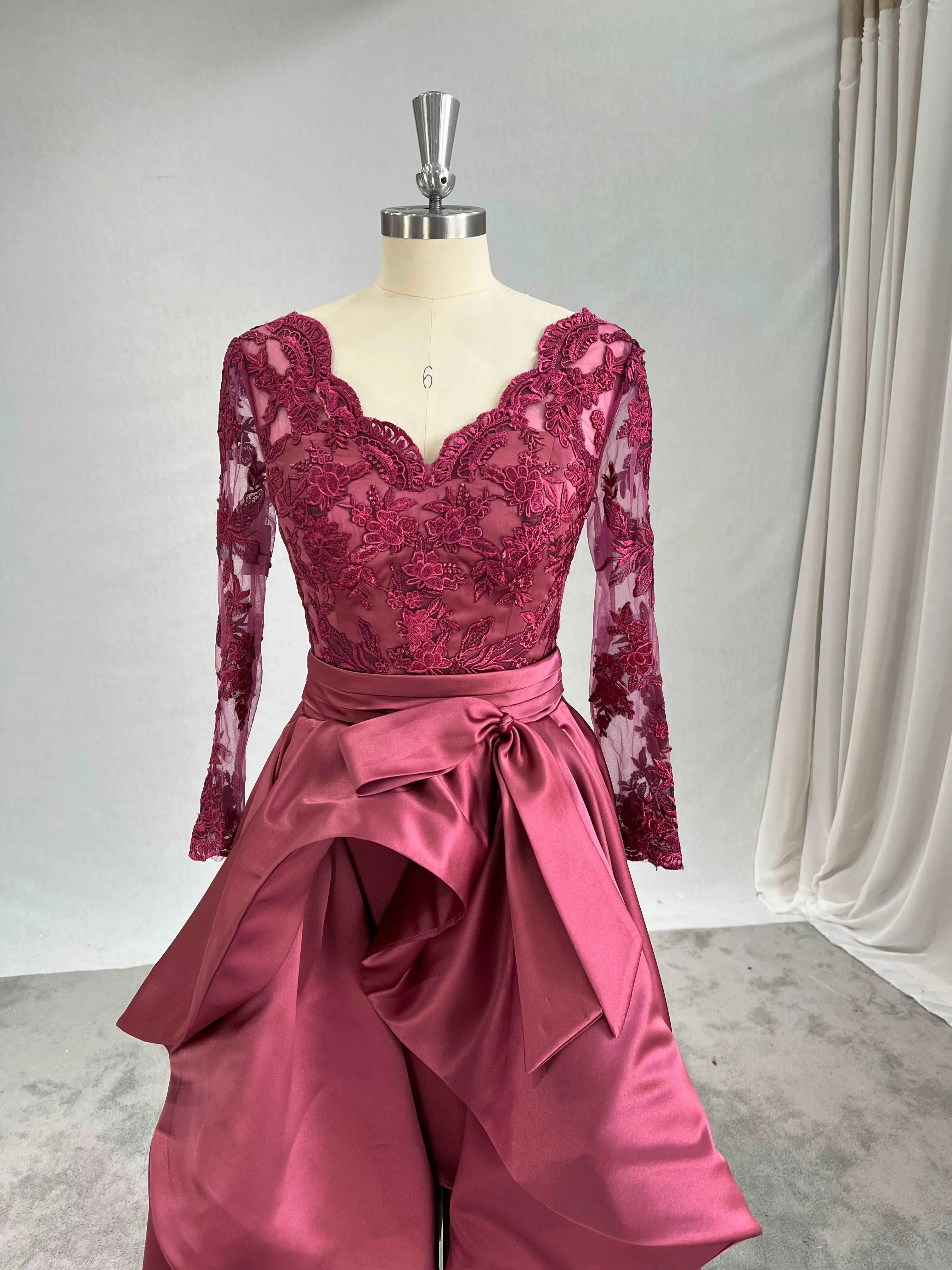 Satin High-Low Evening Dress Lilyan with Lace Bodice
