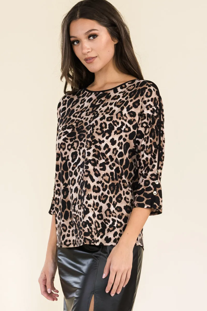 SCOOP NECK PIPPING SLIT BUTTON DOLMAN BLOUSE