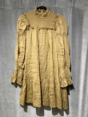 SEA NY Long Sleeve Mock Ruffle Neck Coffee Colored Swing Dress