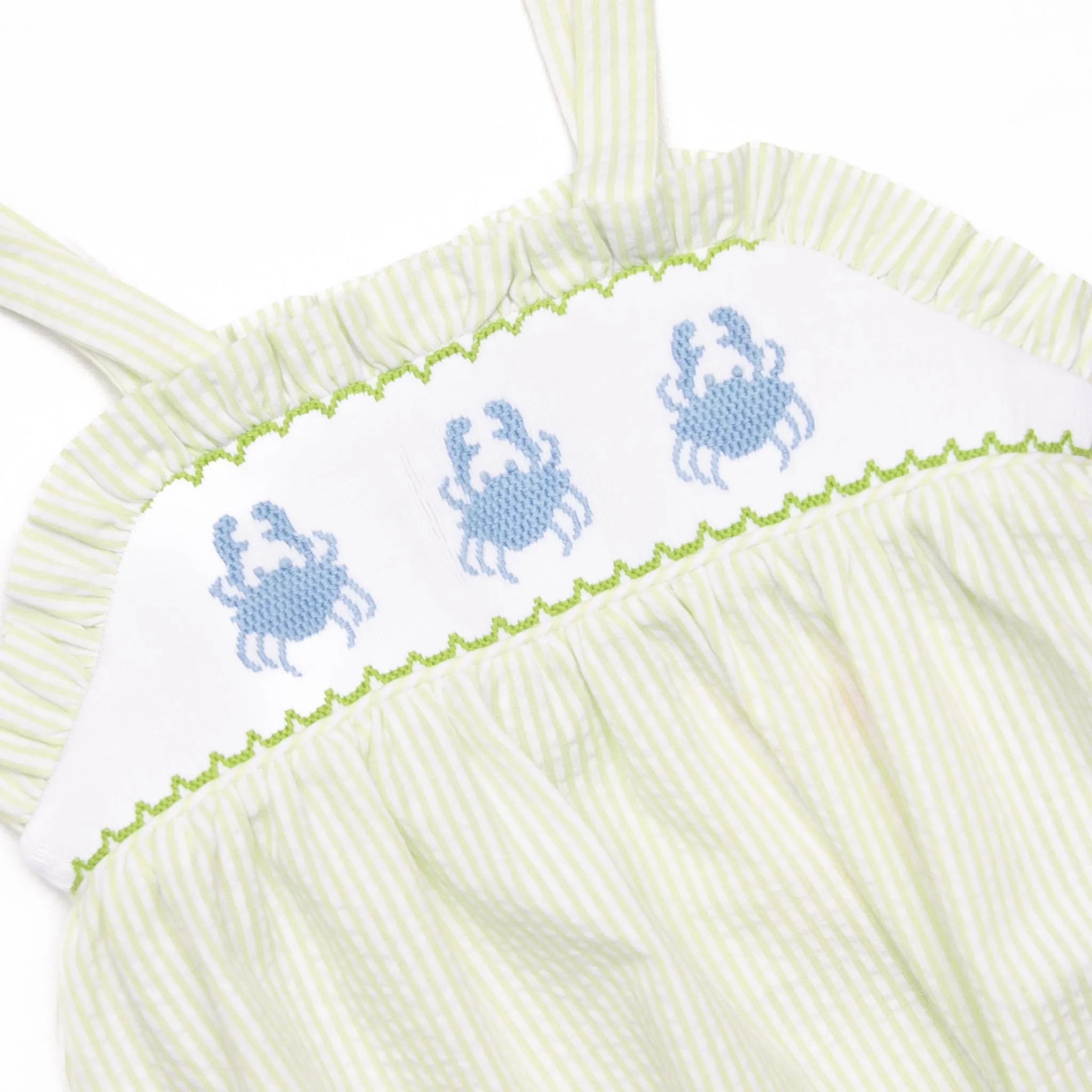 Seaside Shuffle Smocked Dress, Green Seersucker