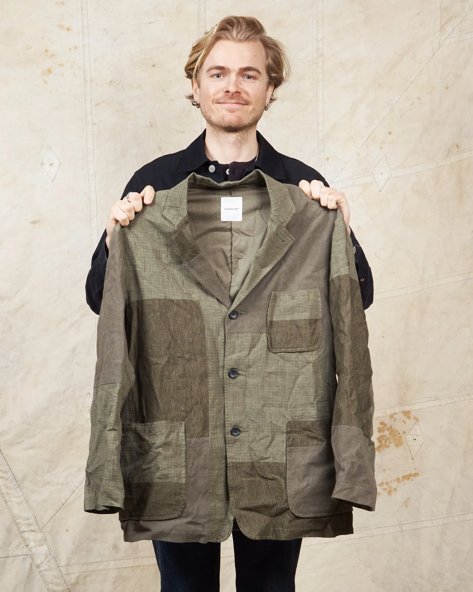 Second Hand Sage de Cret Patchwork Tailored Jacket Khaki L