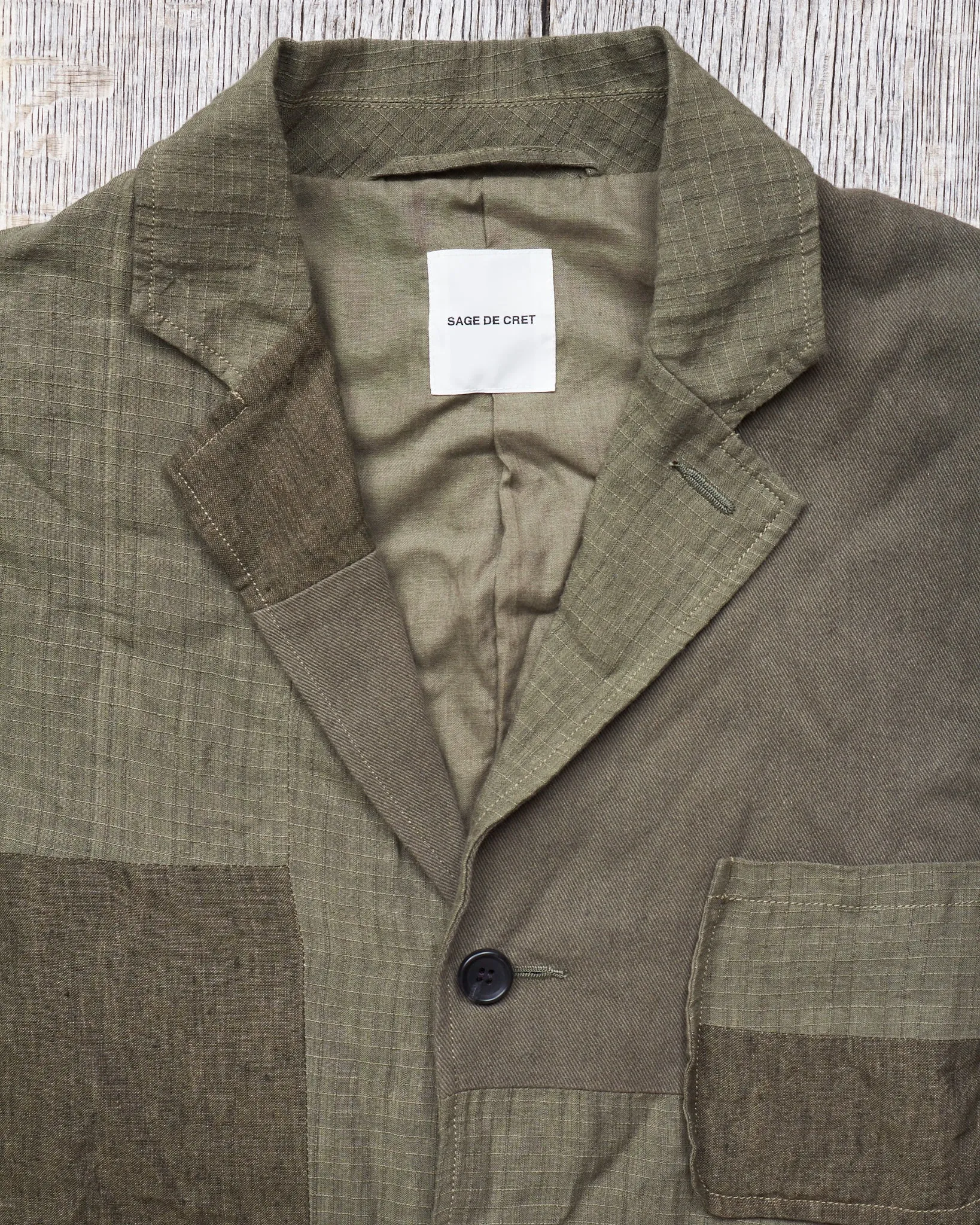 Second Hand Sage de Cret Patchwork Tailored Jacket Khaki L
