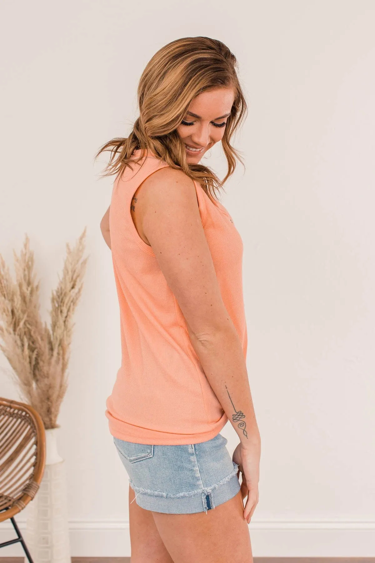 See How I Arrive Button Tank- Peach
