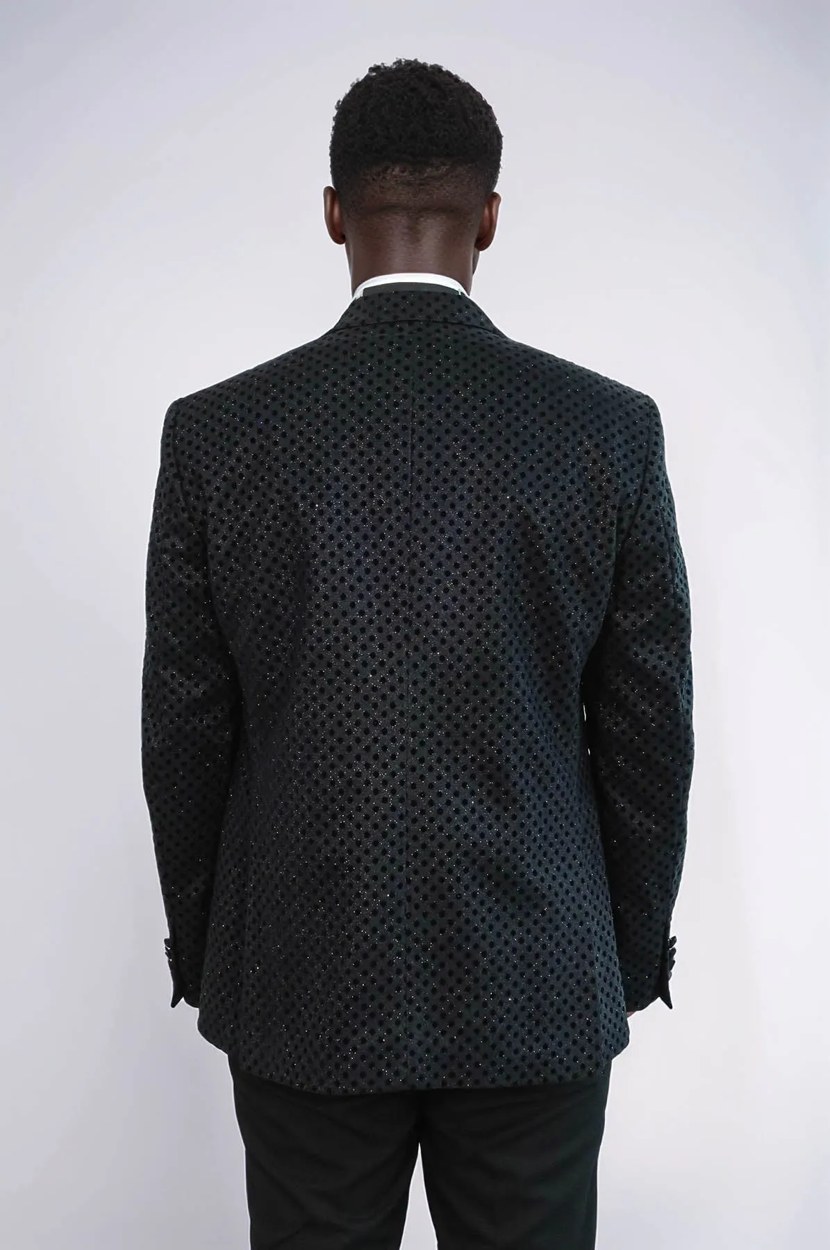 Sequin Dot Patterned Black Men Prom Blazer - Wessi