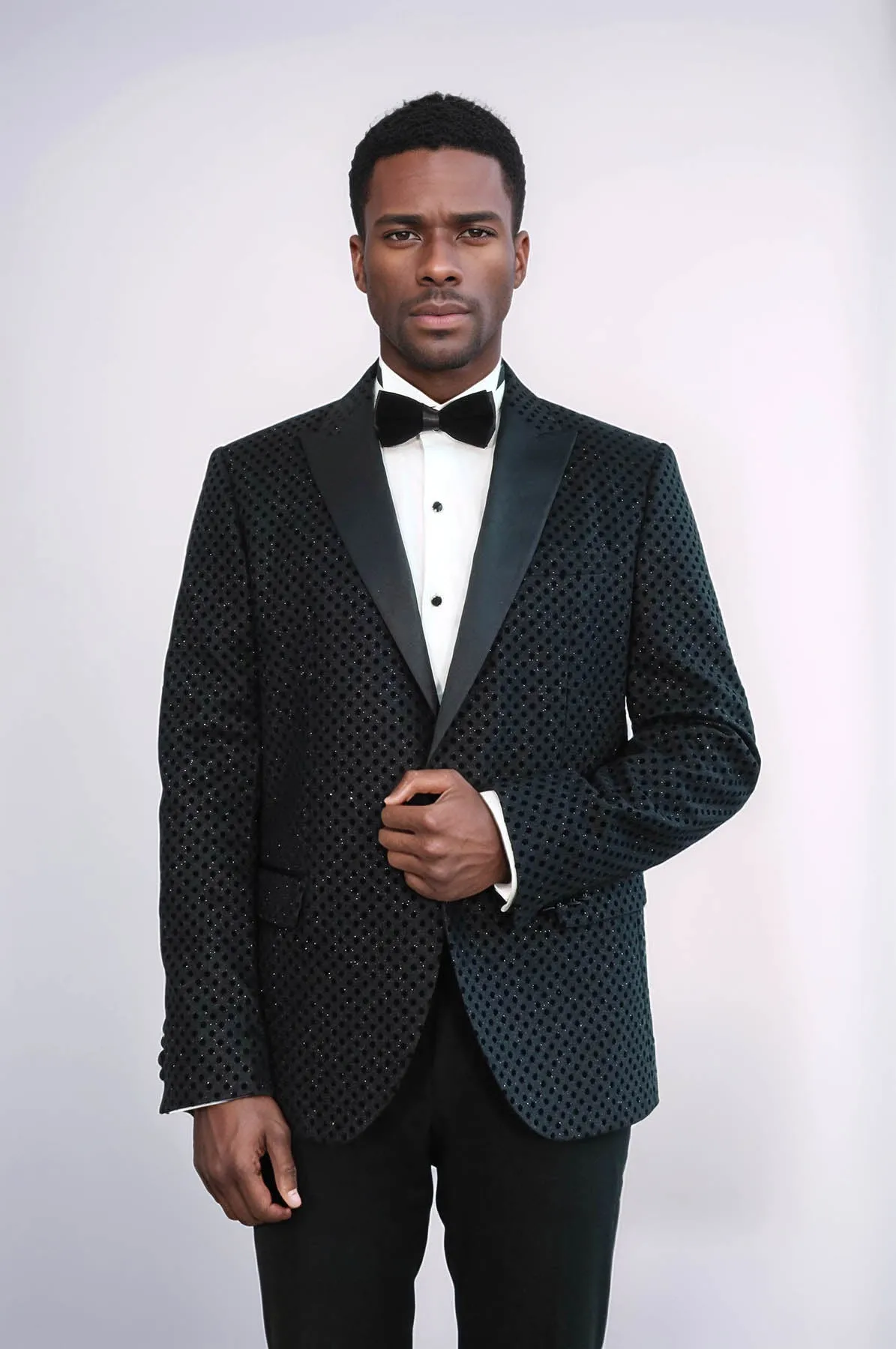 Sequin Dot Patterned Black Men Prom Blazer - Wessi