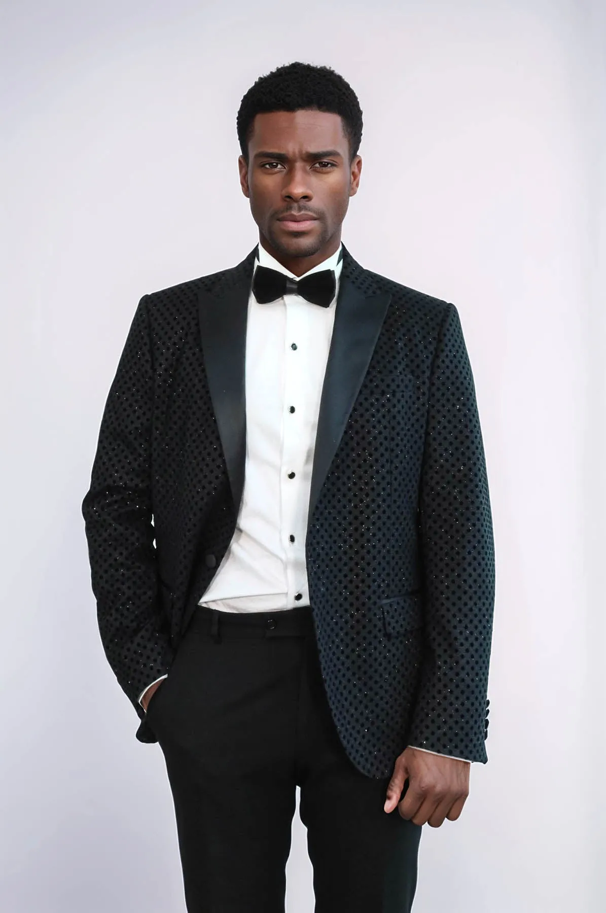 Sequin Dot Patterned Black Men Prom Blazer - Wessi