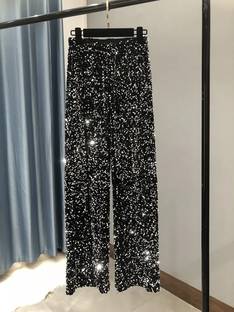Sequin Stretchy Straight Leg Pants