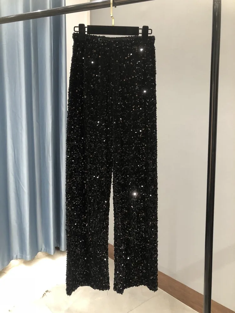 Sequin Stretchy Straight Leg Pants