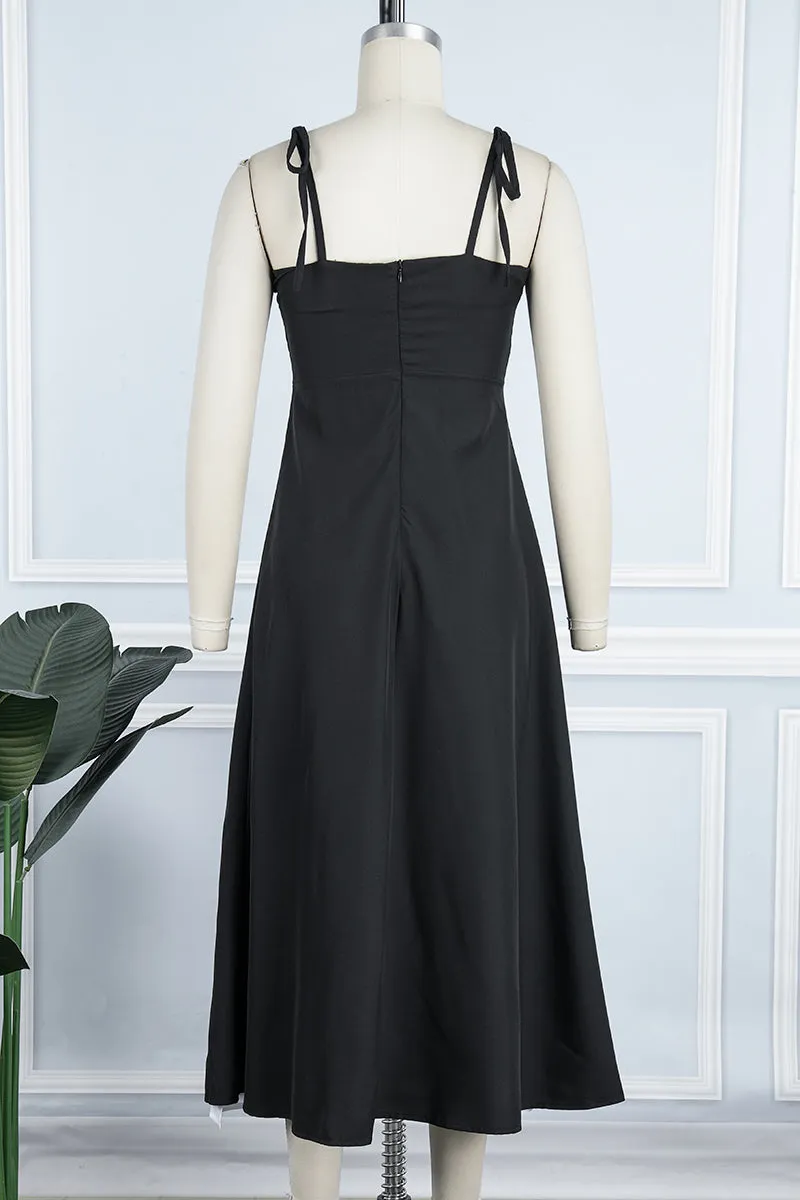 Sexy Casual Patchwork Backless Slit Contrast Spaghetti Strap Sleeveless Dress Dresses