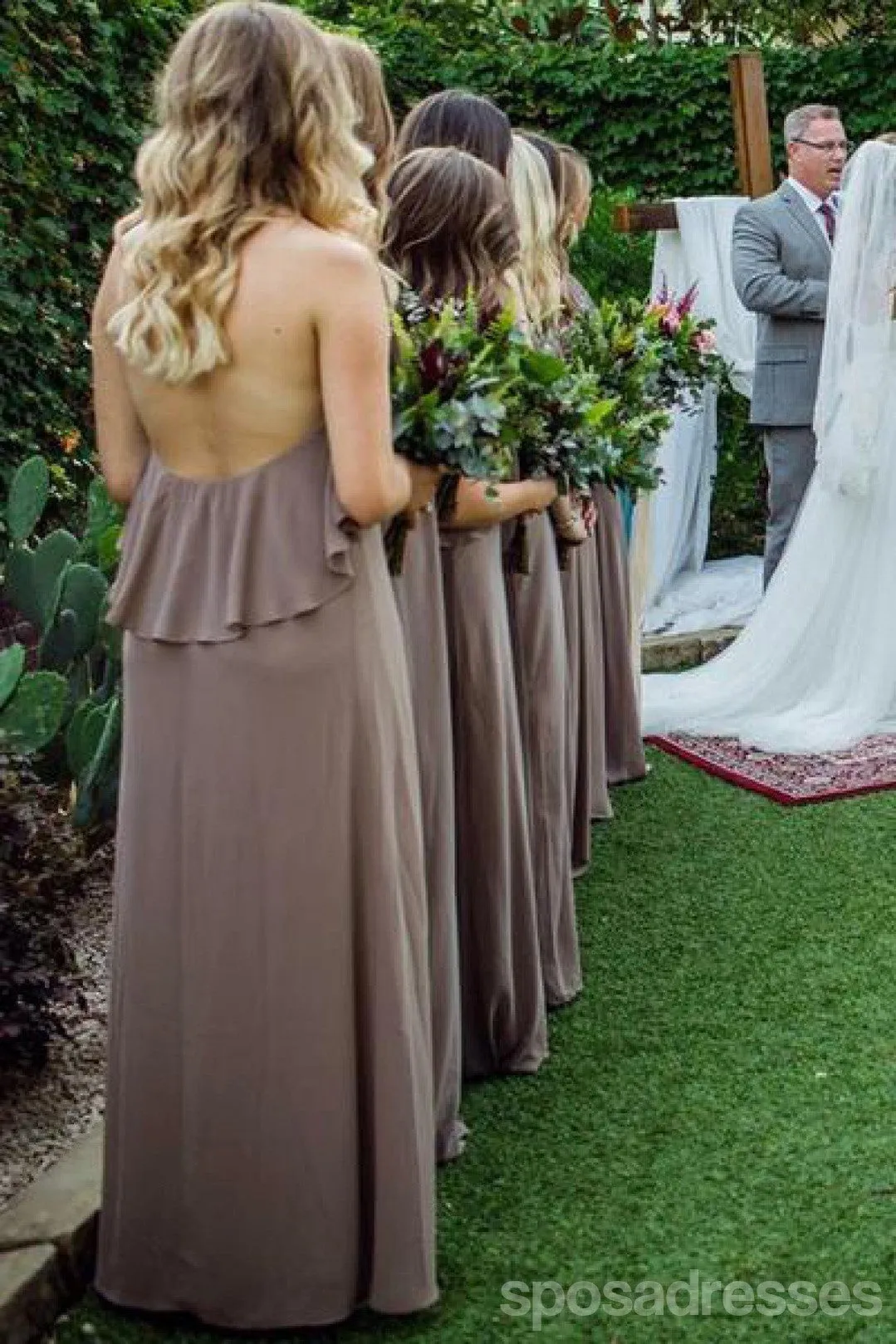 Sexy Halter Backless Grey Chiffon Cheap Bridesmaid Dresses Online, WG770