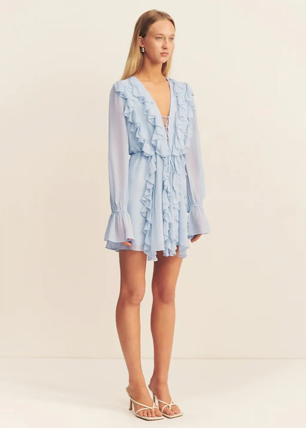 SHONA JOY Emory Ruffle Mini Dress - Arcadian Blue
