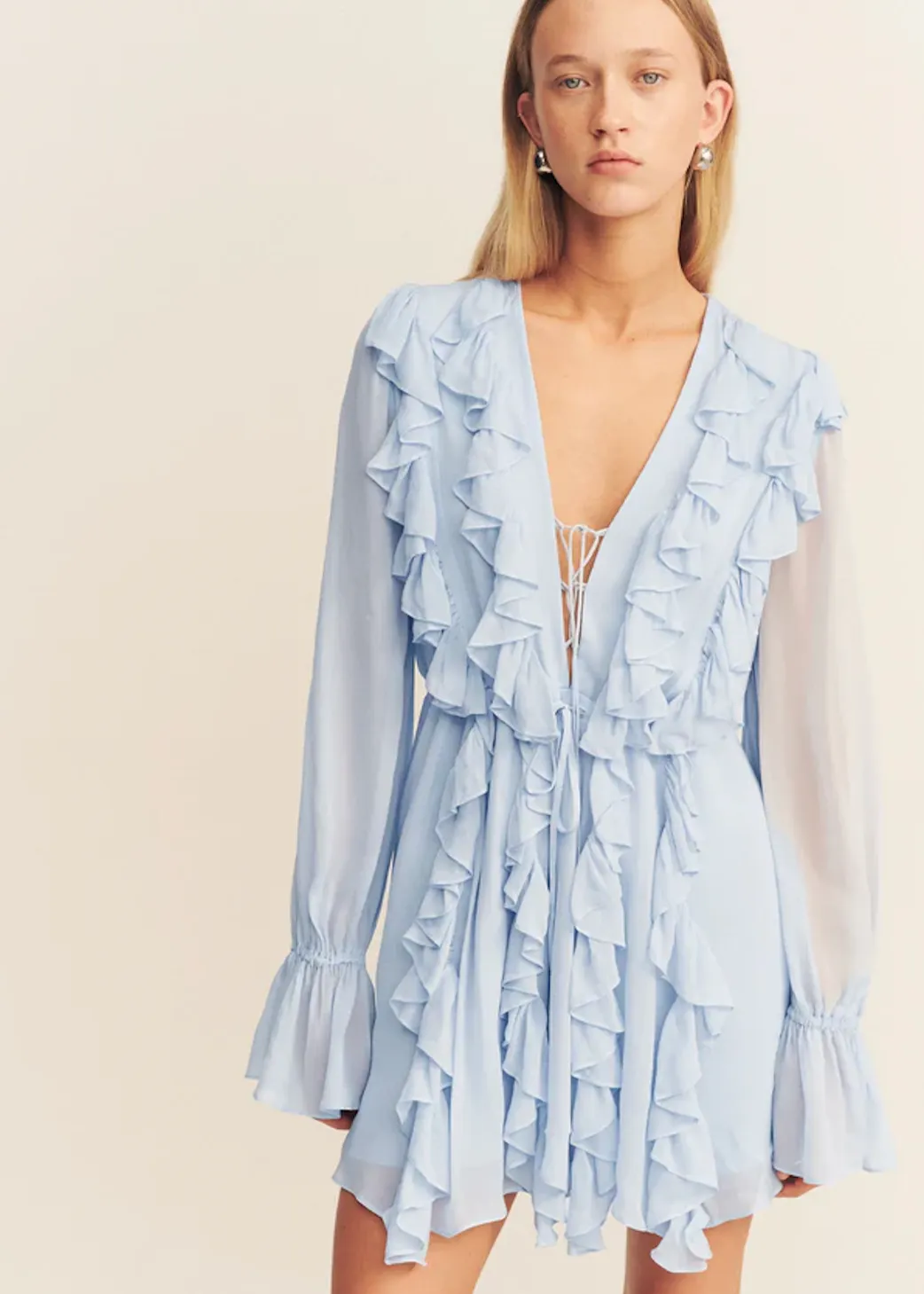 SHONA JOY Emory Ruffle Mini Dress - Arcadian Blue