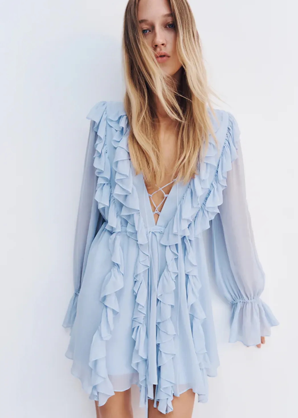 SHONA JOY Emory Ruffle Mini Dress - Arcadian Blue