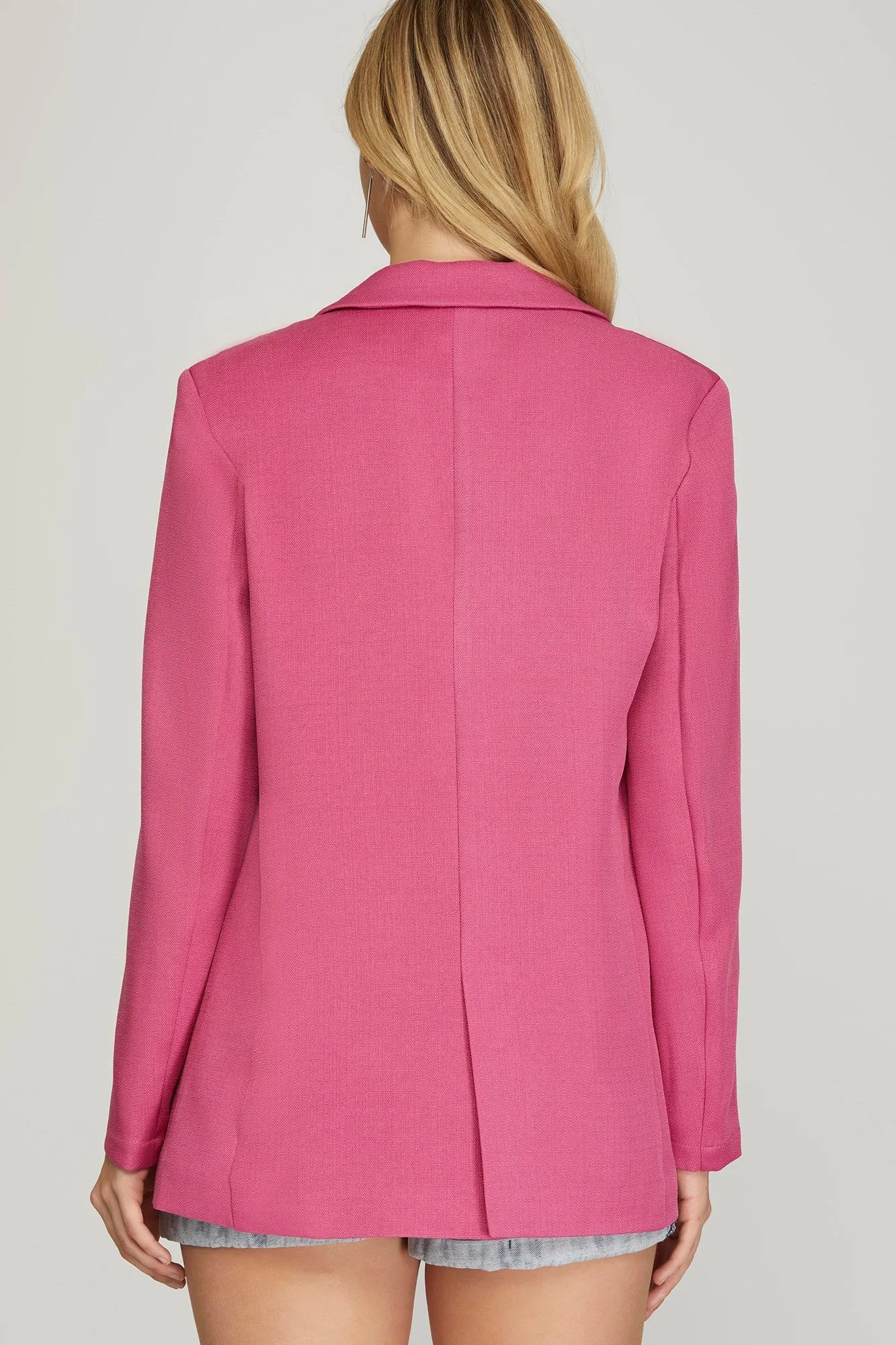 Single Breasted Woven Blazer with Front Pockets in Pink