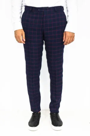 Slim Fit Checked Navy Blue Men Pants - Wessi