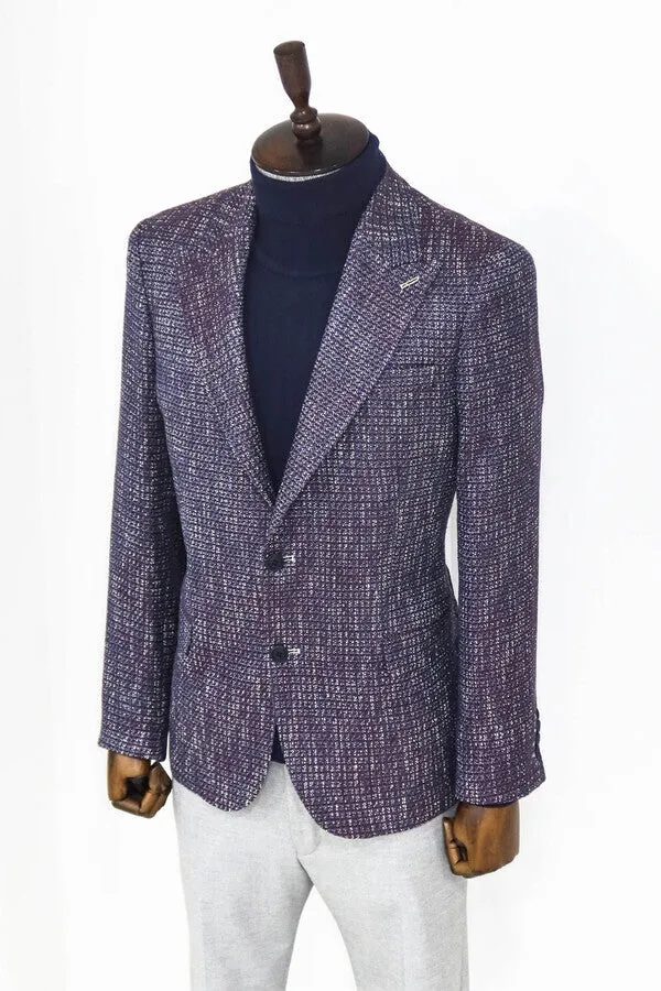 Slim Fit Patterned Sport Purple Men Blazer - Wessi