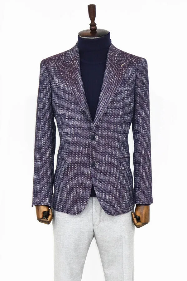 Slim Fit Patterned Sport Purple Men Blazer - Wessi