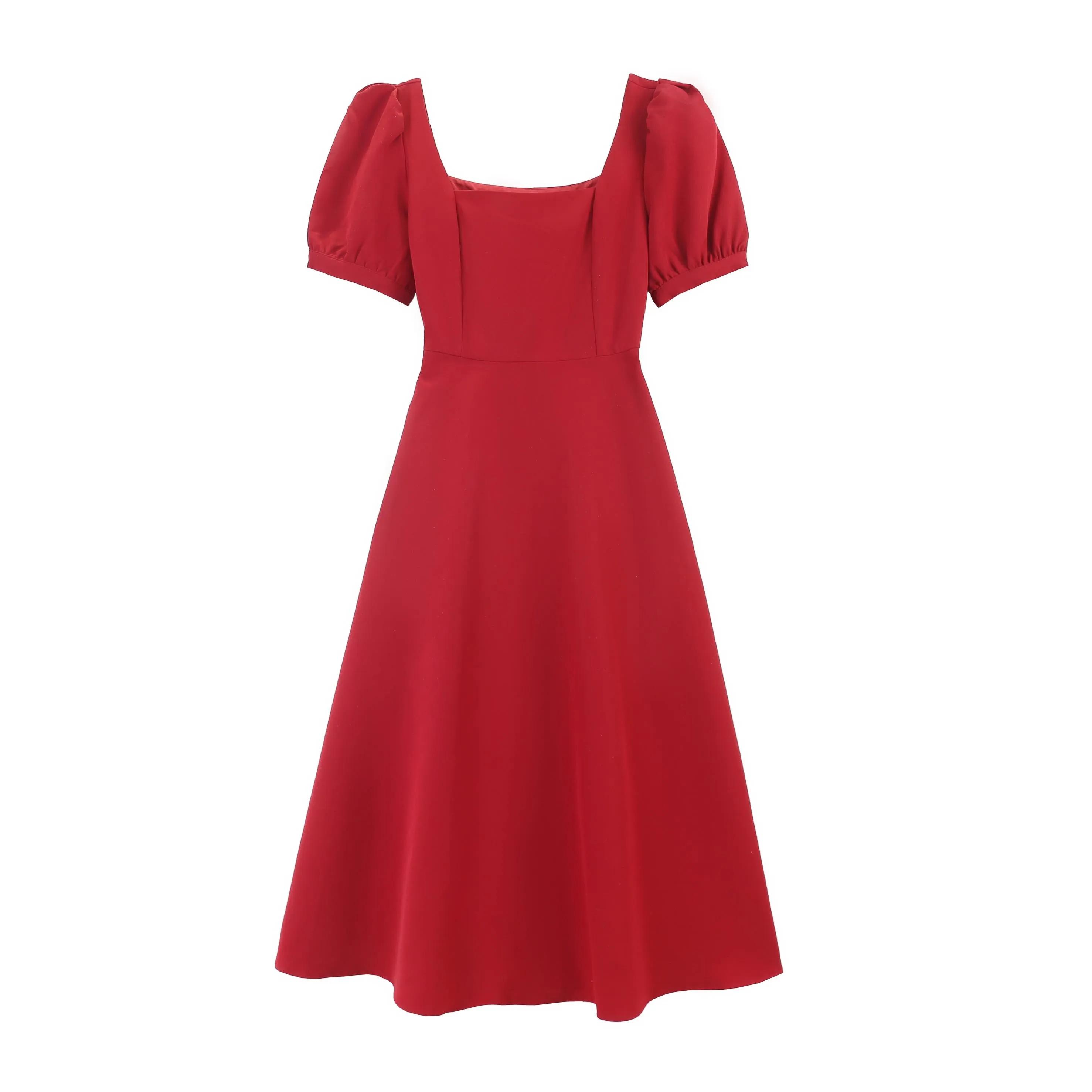 Solid Color Puff Sleeve Mid Dress for a Classy Look