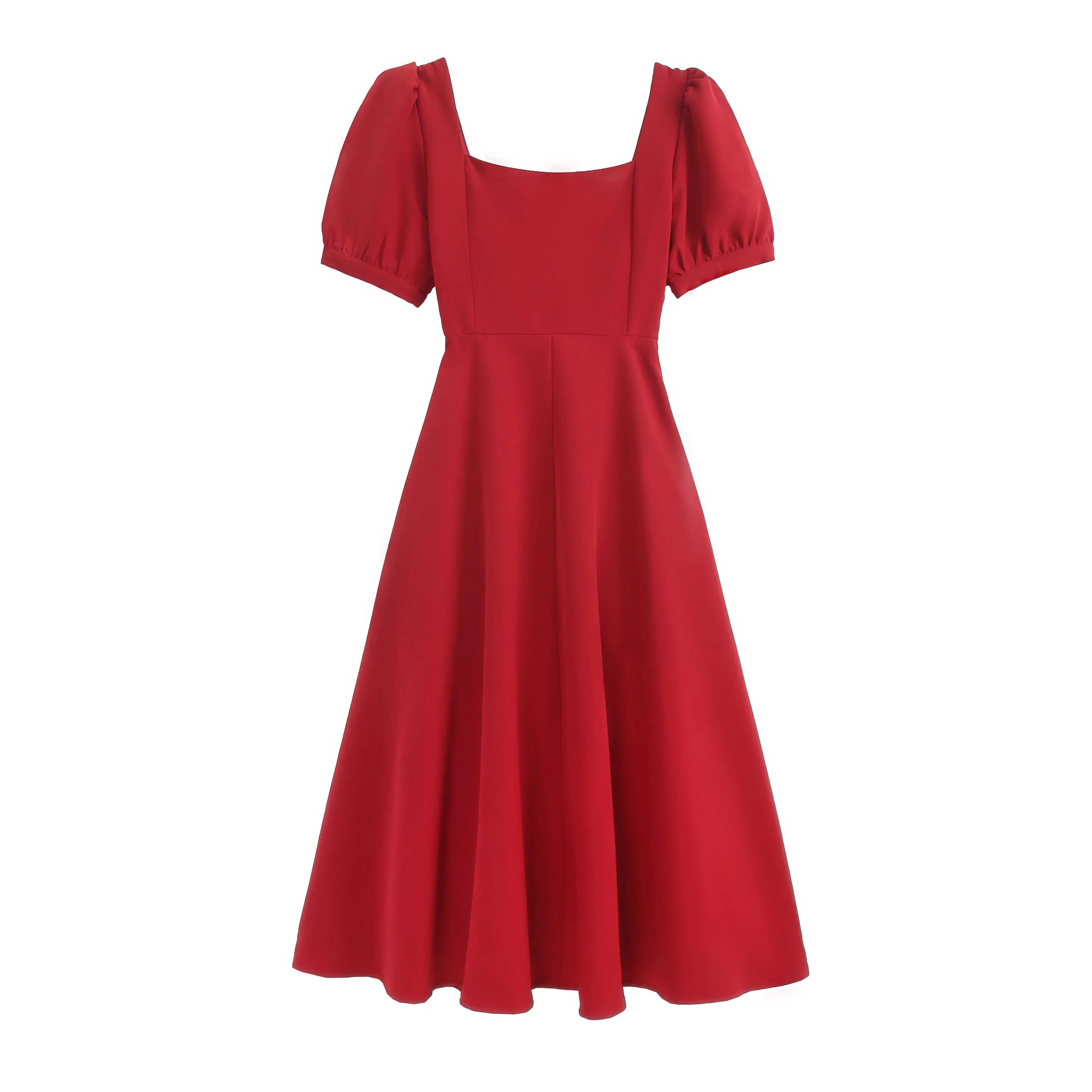 Solid Color Puff Sleeve Mid Dress for a Classy Look