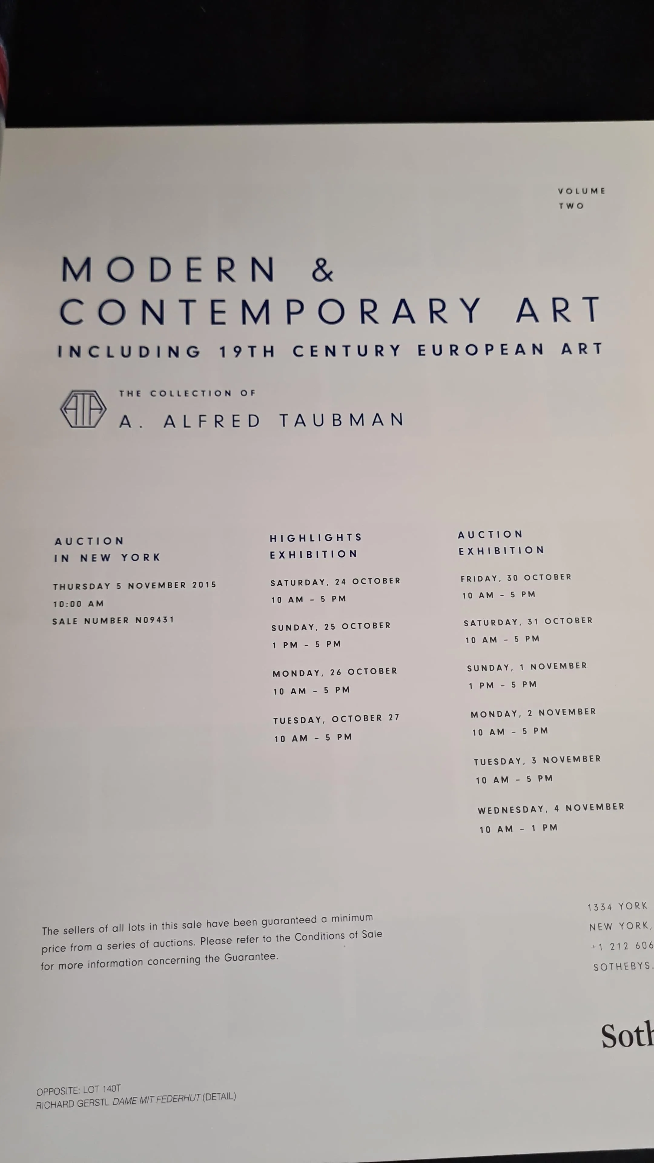 Sotheby's 4 & 5 November 2015, Modern & Contemporary Art, New York, A. Alfred Taubman