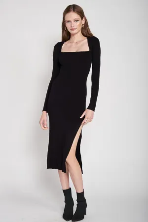 Square Neck Midi Dress With Slit