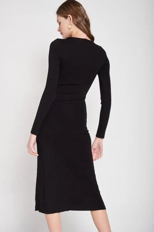 Square Neck Midi Dress With Slit