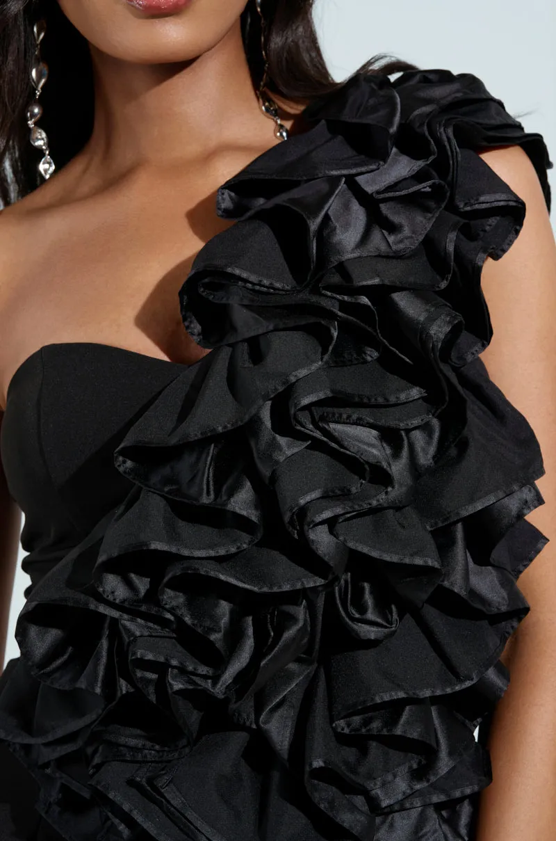 STAR OF THE SHOW RUFFLE MINI DRESS