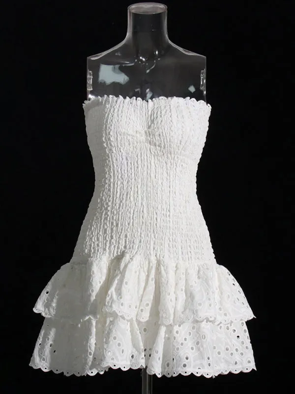 Strapless Mini Dress with Geometric Print and Ruffle Hem