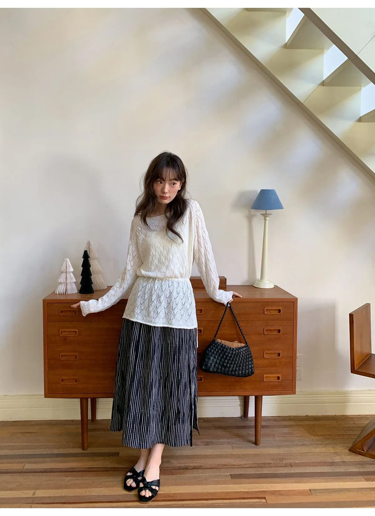 Striped A-line skirt