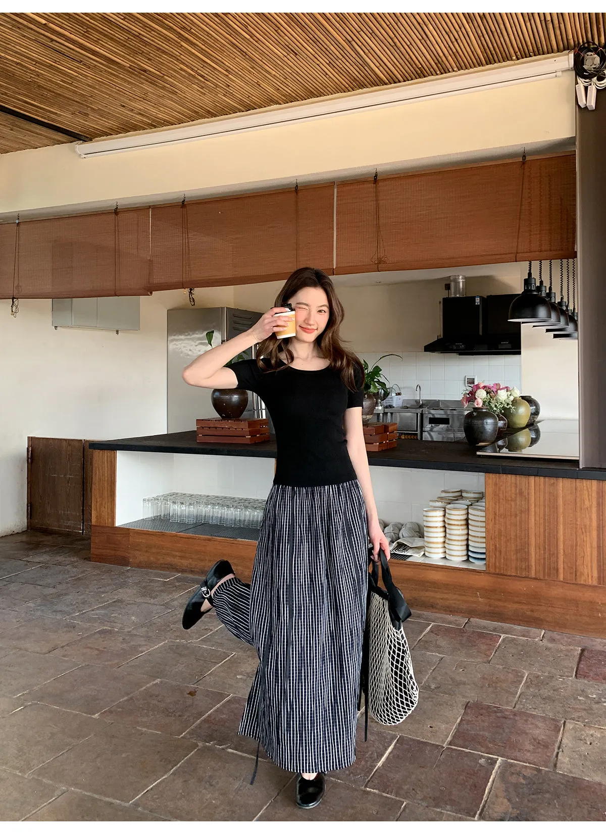 Striped A-line skirt