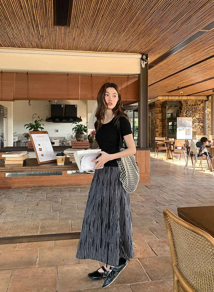 Striped A-line skirt