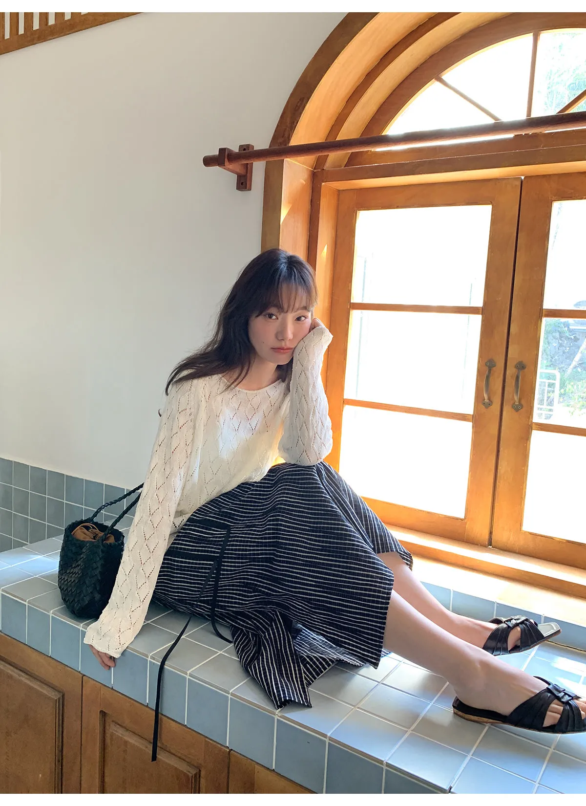 Striped A-line skirt