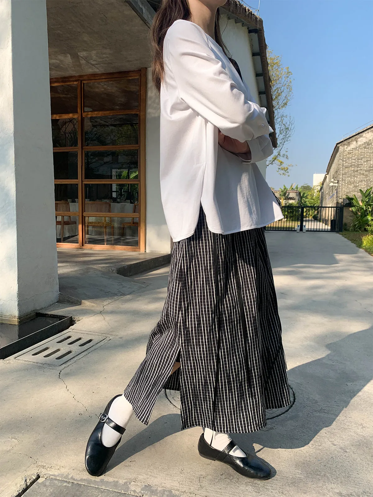 Striped A-line skirt
