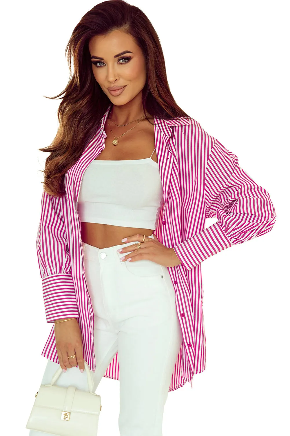 Striped Bishop Sleeve Side Slit Shirt