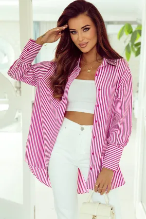 Striped Bishop Sleeve Side Slit Shirt