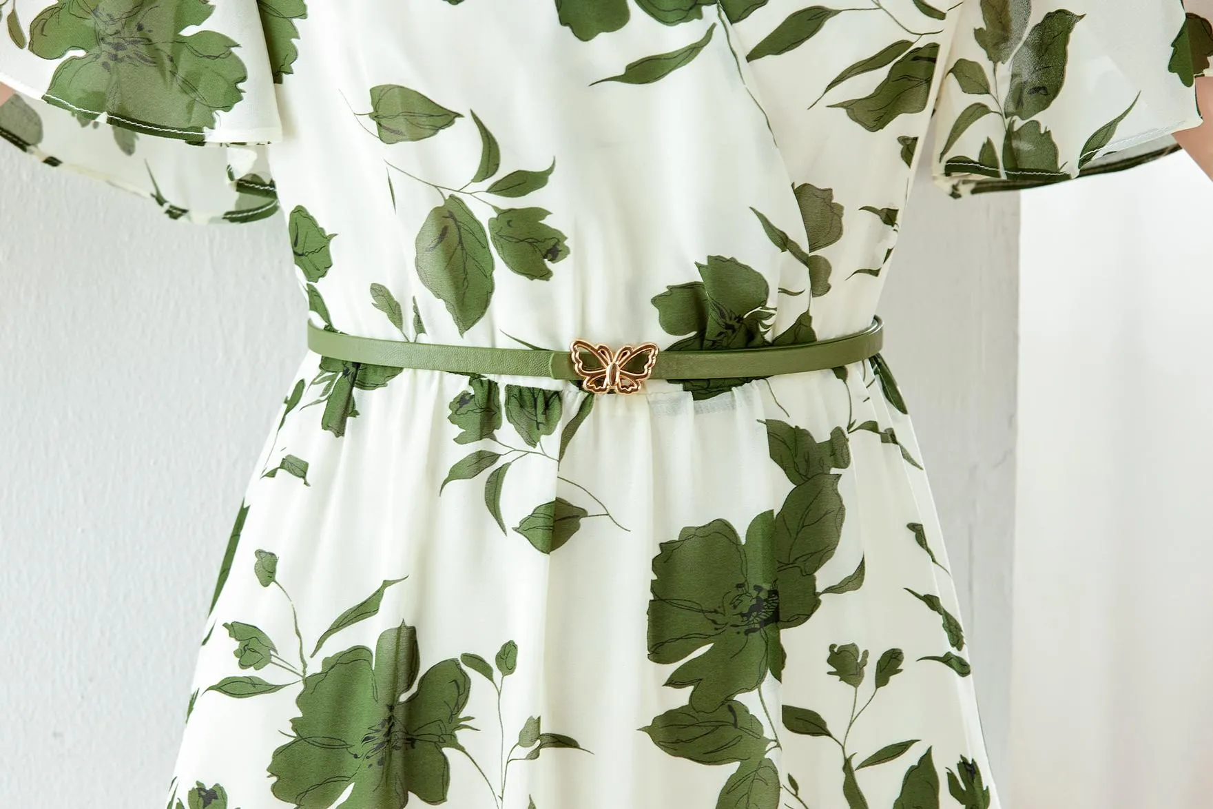 Stylish A-line Dress with Waist Belt and Ruffle Detailing